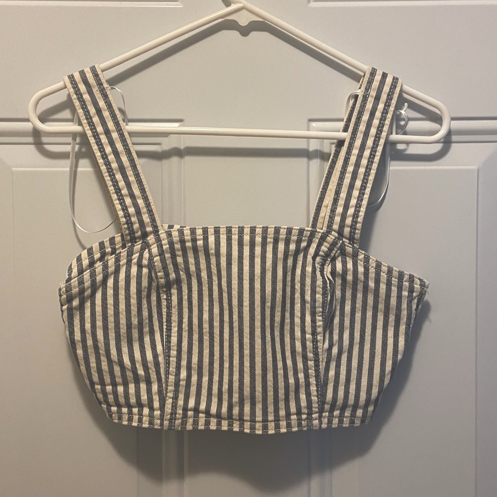 NWT ZARA Navy Blue Denim Striped Crop Tank ✨Accepting all offers until 10/20✨